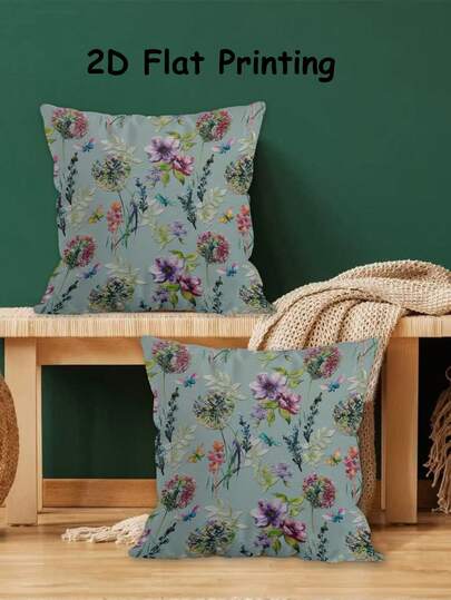 2件套 2D 仿刺绣牡丹、雏菊和向日葵枕套，复古欧洲油画花卉蝴蝶农舍枕套，家居沙发节日派对装饰客厅卧室床沙发椅靠垫套（不含填充物）。