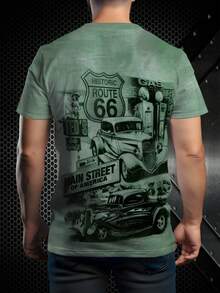 Camiseta de manga corta de cuello redondo para hombre con estampado gráfico de coche clásico, opción de moda de verano. 100% poliéster - Multicolor - Ver 2