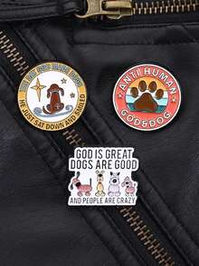 1Set ANTI HUMAN GOD&DOG Brooch Enamel Pins GOD IS GREAT DOGS ARE GOOD AND PEOPLE ARE CRAZY Brooches Clothes Lapel Badge Jewelry Gift - Multicolor - View 10