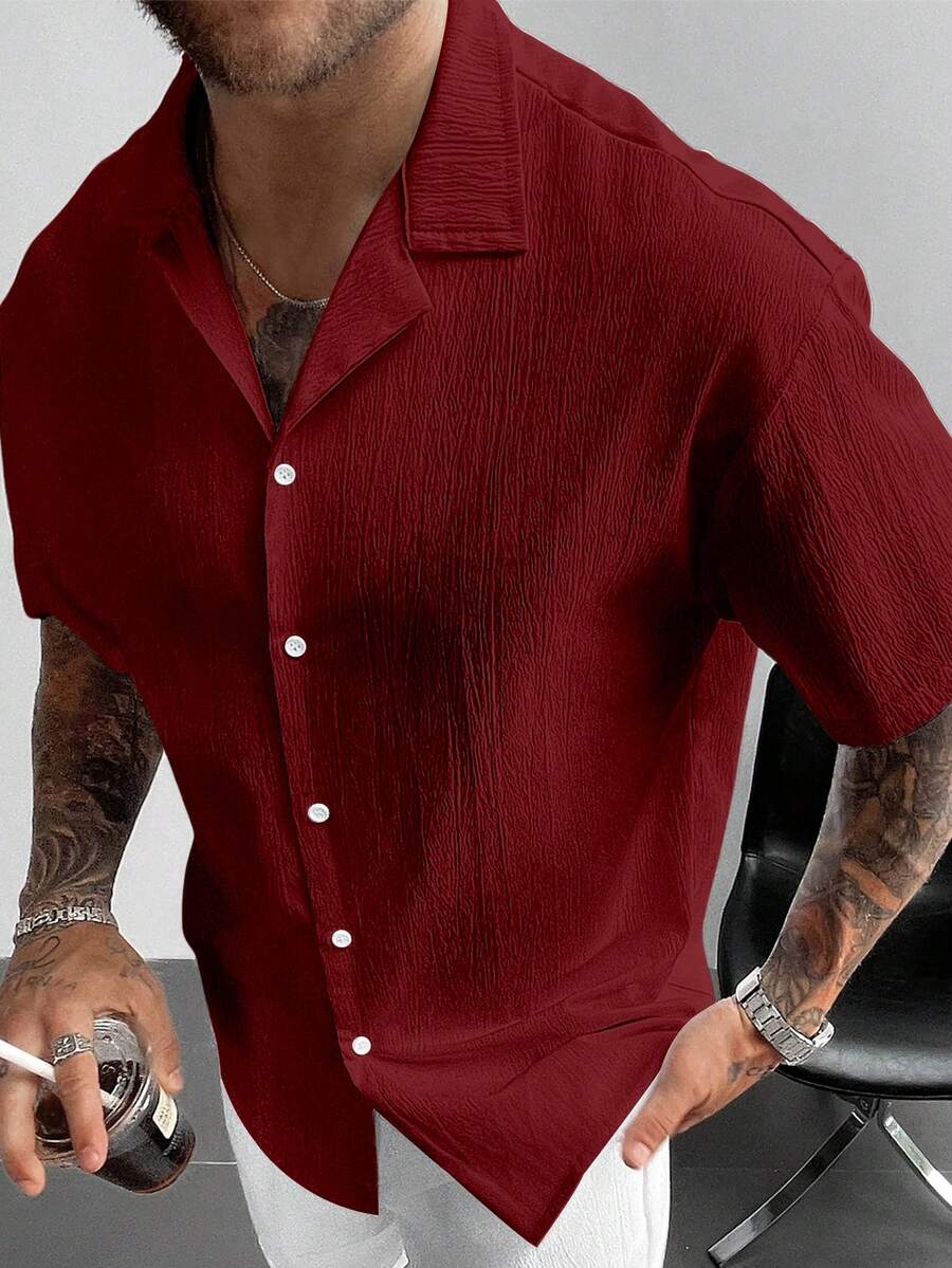 Áo sơ mi nam tay ngắn kiểu retro GloMan bằng vải lanh, dáng rộng thoải mái, thích hợp mặc đi biển, lý tưởng cho kỳ nghỉ hè, quà tặng Ngày của Cha, màu trắng. - Đỏ - Xem 1