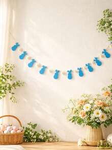 1pc Easter Bunny Wreath, Pink & Blue Felt Rabbit Banner, Spring Holiday Party Decor, Boho Floral Garland, Holiday Home Wall Decor, Lightweight Fabric Party Banner, Living Room Fireplace Mantel Decor, Rustic Boho Easter Decoration, Spring Event Decor, Colorful Felt Animal Wreath - Multicolor - View 12
