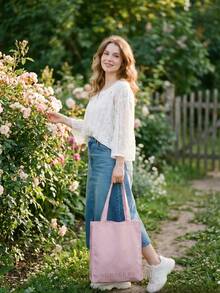 Burberry 1pc Classic Canvas Pink Cosmetic Bag, Large Capacity Lightweight Makeup Storage Handbag, Suitable For Daily Use, Travel And Home Organization, Minimalist College Style, Makeup Accessories - Watermelon Pink - View 4