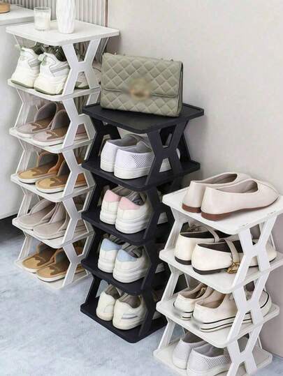 This 9-Tier Vertical Shoe Rack Is Designed For Compact Entryways And Narrow Spaces, Saving Space. This Multi-Functional Plastic Storage Rack Can Securely Hold 9 Pairs Of Shoes, And Is Easy To Assemble And Stackable.