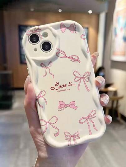 Bow-Knot Bow Tie Cream Swirl Wave Edge Beige Minimalist Shockproof Thick Phone Protective Case, Suitable Compatible With Iphone 17/17 Pro/15/16 Pro Max XR/7/8 15 Pro Max/12 Pro Max/13 Pro Max/14 Pro Max 13 14 11 12P 14 P11 P12 XS.XR /78P.78GES2, Suitable For A134G A22 A21S A514G A52 S22 Ultra A335G, Suitable For Redmi 10 Redmi Note 114G Redmi 11 Lite A53 TPU A14/A23/S23 Ultra S24 A14 A15 S23 A73 Redmi Phone Case