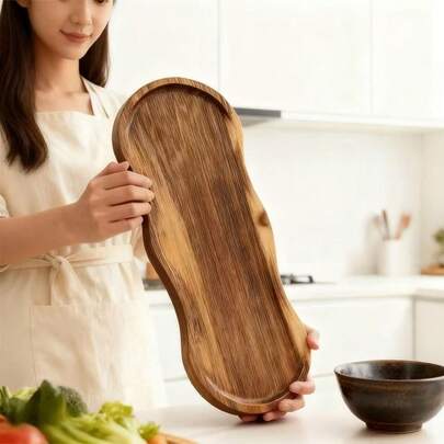 1pc Wooden Tray, Suitable For Snacks, Dinner, Afternoon Tea And Sushi - Food- Wooden Tray For Snacks, Desserts, Cheese, Bread, Breakfast, Fruits, For Kitchen Countertop Decor And Dining
