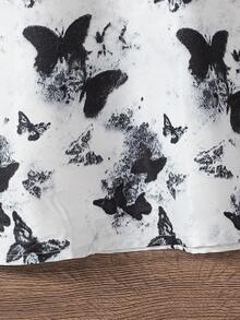 Girls Toddler Butterfly Pattern Ruffle Trim Short Sleeve Lace Decor Dress, Summer - Black - View 3