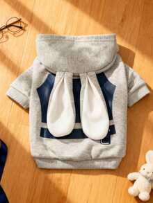 LUCKIE LABO 1pc Animal Rabbit Officer Costume Hoodie Sweatshirt, Fashionable Pet Apparel Suitable For Small Dogs And Cats, Indoor And Outdoor Wear - Grey - View 7