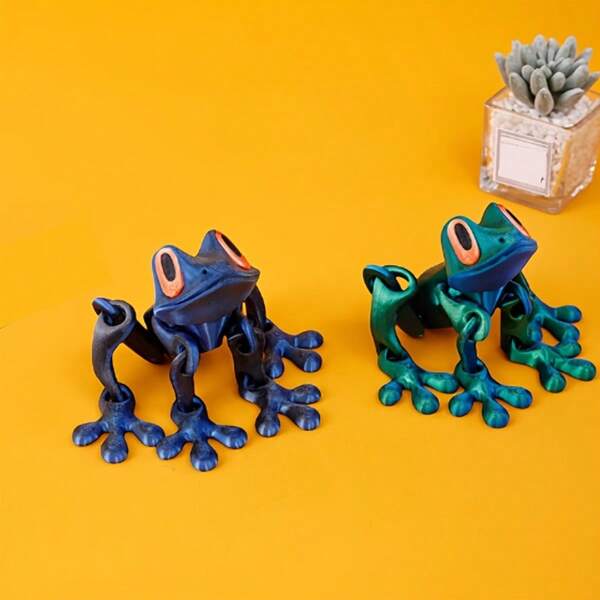 2pcs 3D Printed Realistic Frog & Toad Figurines, Movable Joints, Feng Shui Decor, Creative Home Office Desk Ornaments, Living Room Car Accessories (Random Color)