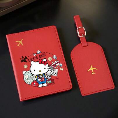 【2个装猫咪护照夹】猫咪图案护照夹，带行李牌，PU材质，蜜月旅行配件，卡包，行李牌，姓名牌，卡套，挂牌，吊坠，假日旅行必备，旅行背包，旅行包，行李箱，旅行装备，返校书包，学校用品，学习用品
