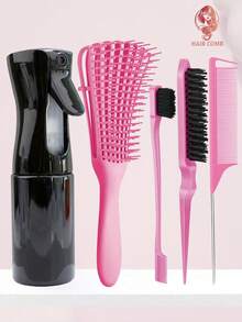 1/3/5件套喷雾瓶梳子套装，包含1个喷雾瓶、1把8齿防静电梳、1把尖尾梳、1把眉刷和1把蓬松梳。男女通用梳子，适用于干湿两用卷发，轻松梳理打结的头发，适合粗细发质，也可用于化妆。5件套混色套装，浴室造型套装，返校必备。 - 均碼 - 查看 3