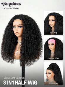 MEGALOOK 三合一半假发，深卷发，100%真人发，带抽绳 - 无需胶水，无需蕾丝，180%密度，即戴即用，夹式设计，新手友好，自然色，升级版发箍假发 - 自然美观，日常佩戴，适合办公室、僵尸新娘、万圣节、派对、Y2K、坏女孩、度假、户外角色扮演、校园、学校假期、圣诞节、派对、婚礼、节日等场合，适合女性 - SNatural - 查看 8