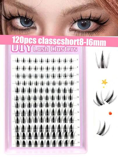 Pack Of 120 Pieces D-Shaped Curly False Eyelashes Manga Lashes Large Volume Set DIY Eyelash Bundles 8-16mm Suitable For Beginners And Professional Makeup Artists Soft Long-Lasting False Eyelashes DIY Fox Eye/Cat Eye Makeup Segmented Eyelash Extensions Travel Friendly Portable Packaging Easy To Wear, Reusable For Daily Makeup, Valentine's Day Eyelash Clusters, Eyelash Clusters, Individual Eyelashes, Eyelashes, False Eyelashes