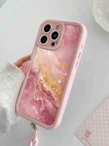 Pink Marble Gold Foil Painted Textured Hollow Agate Phone Case, Compatible With IPhone 14, 14 Pro, 14 Pro Max, 13, 13 Pro, 13 Pro Max, 11, 11 Pro Max, 12, 12 Pro, 12 Pro Max, XR, XS, 15, 15 Pro, 15 Pro Max, 16, 16 Pro, 16 Pro Max, 17, 17 Pro, 17 Air, 17 Pro Max, Galaxy S24, A04, A12, A13, A14, A23, A24, A32, A33, A51, A52, A53, A54, A72, S20 FE, Compatible With Redmi 9, Compatible With Redmi 9A, Shockproof Phone Case Cover - Multicolor - View 5