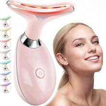 Home Facial & Neck Massager, Facial Massager, 3-Color LED Light Modes, Heating Mode, Skin Care, Improve Skin Smoothness And Radiance - White - View 10