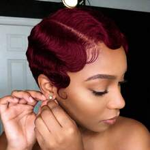 Short Vintage Finger Waves Pixie Cut Wig 13x4 Lace Frontal Remy Human Hair Wig Pre Plucked Human Hair For Women - Multicolor - View 6