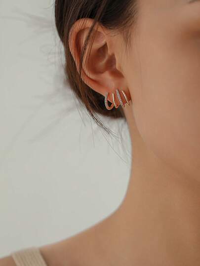 Nooxian 1 Pair Women's Earrings, Four-Claw Geometric Micro-Inlaid Zirconia Stud Earrings, Daily Wear Jewelry Accessories Gift