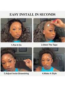 ZHENDEFA 隐藏式绑带 360° 无胶蕾丝前假发 真人发预拔毛 200 密度 深波浪高清透明蕾丝前假发 带抽绳 卷曲蕾丝前假发 女士 - SNatural - 查看 11