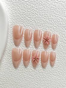 10片装温柔迷人亚克力美甲套装，亚克力压制甲片，手工五瓣粉色渐变花朵美甲装饰，裸色法式风格，是送给女性和女孩的理想礼物，包含美甲工具（1片果冻贴+1个指甲锉），3种尺寸：杏仁形、鸭嘴形、棺材形，适合日常、派对、摄影、婚礼、办公室等场合。手工压制美甲用品 - 彩色 - 查看 15
