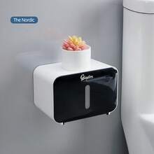 卫生纸架、浴室储物、节省空间、纸巾盒盖、优雅的设计、方便取用、整洁的浴室、时尚的浴室配件、易于安装、耐用的材质浴室装饰秋季装饰 - 黑色 - 查看 3