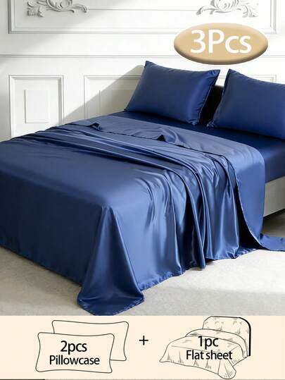 三件套丝滑缎面床单，柔软透气，抗皱，奢华酒店风格，馈赠父母朋友的理想之选，多种颜色和尺寸可选，适用于单人床、双人床、大号双人床、特大号双人床。