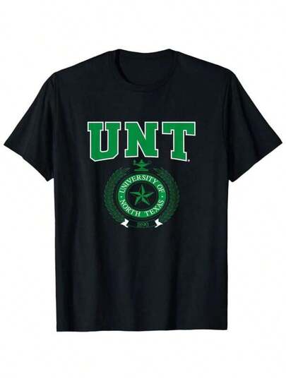 Herr-T-shirts Officiell UNT Spirit Wear herr-T-shirt i klassisk passform med bomull, University North Texas-emblem och grön stjärndesign Perfekt för campusliv och skolevenemang Bekväm rundhalsad t-shirt i svart S XXXL Herr-T-shirt med tryck, rund hals och kortärmad, standard passform för män
