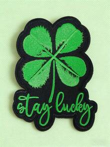 1pc "Stay Lucky" Four-Leaf Clover Embroidered Patch, Inspirational Design, Iron-On Or Sew-On Decorative Badge For Clothing, Backpacks, Jeans, Hats, DIY, Great Gift For Birthday, Graduation, Holidays - Four-leaf Clover - View 9