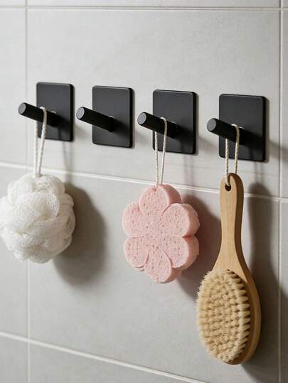 4个装重型免钻孔墙钩，时尚简约单钩，适用于浴室、厨房和门——节省空间，可挂毛巾、外套、浴袍和帽子——防锈现代家居装饰