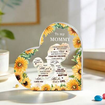 1/5pcsHeart-Shaped Acrylic Figurines Printed With Words Of Gratitude Are Suitable For Decorating Desks, Offices, And Bedrooms, And Also Make A Memorable Gift For Mothers.