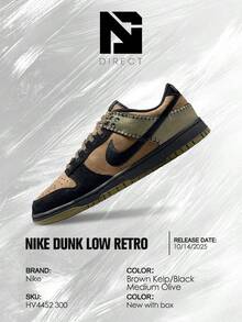 Nike Dunk Low Retro Camo Olive– Men's Lifestyle Sneakers – Shoes For Man -Vintage-Spring & Summer-Inspired Running Shoes, Shock-Absorbing Comfort, Gym To Streetwear Casual Wear-Easter Gift–HV4452 300 - Brown Kelp/Black/Medium Olive - 查看 6