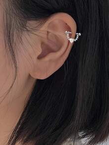 1 Pair Women's Stainless Steel Zirconia Heart Screw Stud Earrings, Punk Piercing Everyday Accessory - Silver - View 7