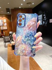 1个水滴蓝粉花朵防摔电镀摄像头保护手机壳，UV印刷，适用于三星Galaxy/Infinix/Redmi/OPPO/VIVO/Realme安卓机型 - 藍色 - 查看 6