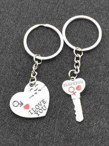 Silver Plated Lovers Gift Wedding Favors Couple My Heart Keychain Fashion Keyring Key Fob Creative Key Chain - Multicolor - View 3