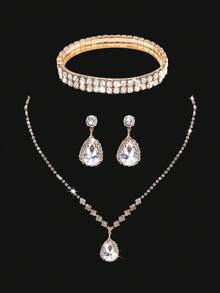 闪亮奢华女士亮片手拿晚宴包，V形金属翻盖包，信封包时尚派对包，女士舞会手提包，女士新娘晚宴包，舞会手提包，闪耀奢华钻石首饰套装，闪亮项链、耳环和手链套装，适合搭配闪亮晚礼服、婚纱和派对礼服 - 金色 - 查看 9