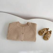 New Autumn/Winter Baby Knitted Jumpsuit, Unisex Infant Thick Ribbed Romper, Fashion Versatile Knitted Bodysuit - Khaki - View 4