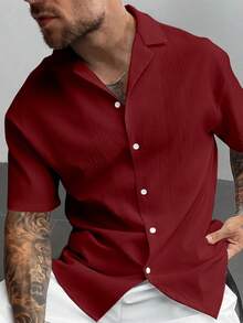 Áo sơ mi nam tay ngắn kiểu retro GloMan bằng vải lanh, dáng rộng thoải mái, thích hợp mặc đi biển, lý tưởng cho kỳ nghỉ hè, quà tặng Ngày của Cha, màu trắng. - Đỏ - Xem 6