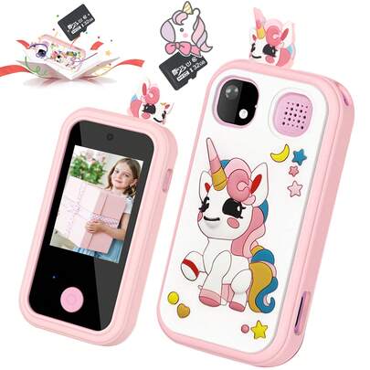 儿童益智玩具手机，高清双摄像头，触摸屏，硅胶保护套，可捕捉旅行回忆和生活瞬间，内置多种学习游戏、日历和计时器功能，是送给3-12岁男孩女孩的理想圣诞节和生日礼物。
