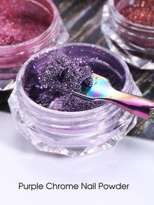 2pcs Purple Mirror Metallic Powder, Purple Matte Metallic DIY Y2K Style Charming Nail Art Powder Decorations - Purple - View 6