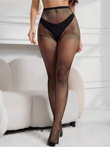 Women's Chain Hollowed-Out Tights Sexy See Through Jacquard American Retro Style Mesh Breathable Lace Fishnet Pantyhose - Black - View 1