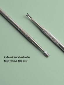 1pc Double-Ended Silver Cuticle Pusher & Nail File Tool, Suitable For Men And Women - Multicolor - View 5