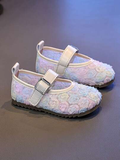 1 Pair Rose Style Mesh Princess Shoes, Soft Sole Non-Slip, Popular For Baby Girls