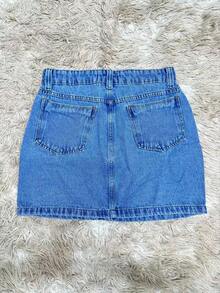 High-Waisted Short Denim Skirt Without Lycra. - Marmorizada flora - 查看 2