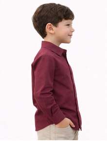 Children's/Youth Long-Sleeved Dress Shirt For Graduation, Baptism, Conference, Church - Burgundy - View 3