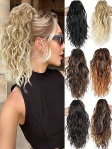 Tóc giả đuôi ngựa dài 12 inch, kiểu cổ điển, xoăn nhẹ, có kẹp càng cua, thích hợp cho nữ (Màu nâu gừng) - Nhiều màu - Xem 2