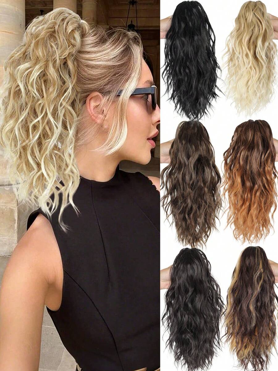 Tóc giả đuôi ngựa dài 12 inch, kiểu cổ điển, xoăn nhẹ, có kẹp càng cua, thích hợp cho nữ (Màu nâu gừng)