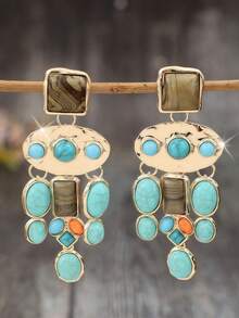 1对波西米亚复古夸张绿松石树脂耳环（女士款） - 彩色 - 查看 10