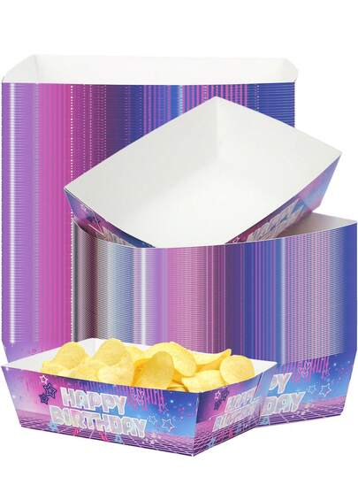 10pcs/30pcs/50pcs Blue And Purple Kpop Theme Paper Snack Trays Singer Star K-Pop Happy Birthday Disposable Serving Tray Nacho Food Boats For Princess Girls Birthday Decorations Supplies