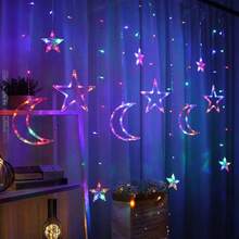 Star Moon Curtain String Lights,126 LED Romantic Star Moon Curtain String Lights With 8 Modes,Battery Powered (Not Included) String Night Lights - Multicolor - View 13