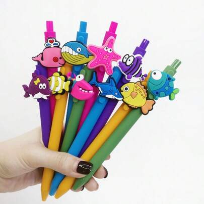 OBOVAY 3pcs/5pcs Cute Cartoon Ocean Theme Retractable Neutral Pens, Adorable Dolphin, Octopus, Starfish, Shark, Whale Patterns 0.5mm Black Ink Smooth Writing Ballpoint Pens, Lovely Ocean Animal Stationery Gifts Suitable For Students, Office Workers, Ocean Lovers, Birthday Party Favors, Daily Writing And Back To School Essentials