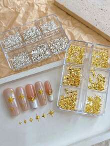 6格3D合金星星美甲饰品 星光金属银色金色饰品 美甲装饰 Y2K美甲DIY配件 美甲用品 美甲宝石 指甲 - 彩色 - 查看 2