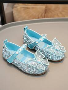 Sweet Princess Toddler Shoes Bow Rhinestone Pearl Flat Shoes For Baby Girls - Blue - View 4